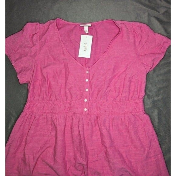 Women's Isabel Maternity Short Sleeve Woven Mini Maternity Dress Pink - Picture 5 of 7